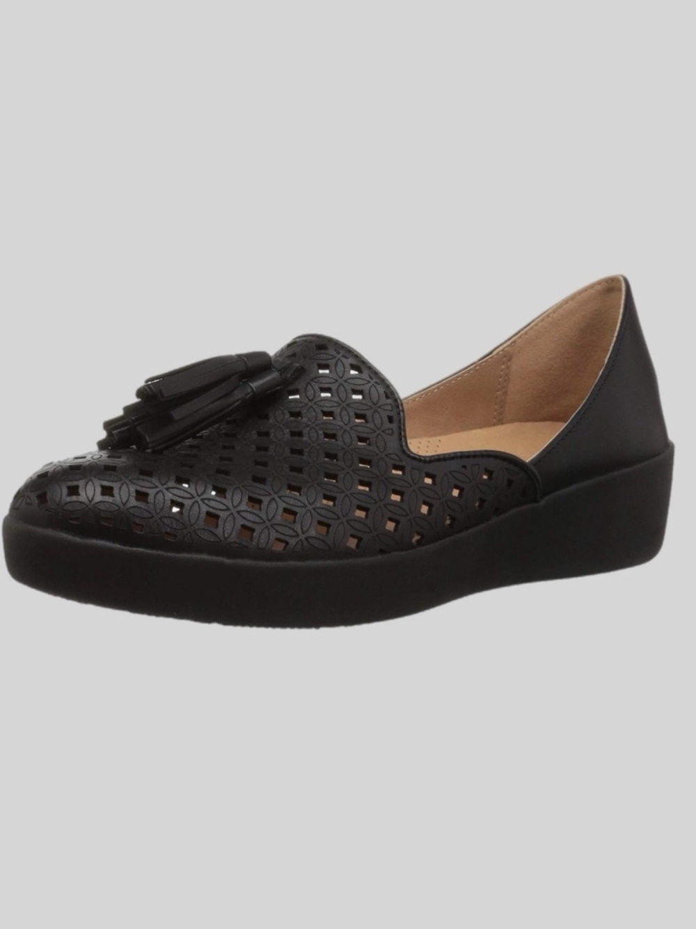 FitFlop Women's Tassel Superskate D'Orsay Loafers-Latticed leather black